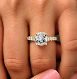 Bague de Mariage de Luxe en Or 14K 18K avec Diamant de Laboratoire Taille Coussin, Double Halo Caché et Pavé, 2.10Ct Certifié IGI DEF VVS, ODM - Product Image 2