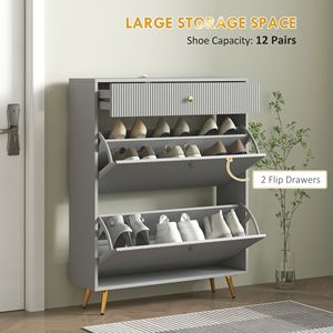 Armadietto per scarpe regolabile grigio Design stretto con pannelli ondulati ripiani per 12 paia di scarpe - Product Image 4