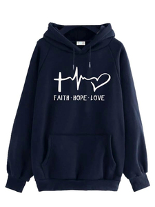 เสื้อสเวตเตอร์มีฮู้ดสีเขียวอมฟ้าสำหรับผู้หญิง พิมพ์ลาย Faith Hope Love แขนยาว ถักทอแบบสวมหัว สวมใส่สบายๆ ในฤดูใบไม้ร่วง - Product Image 3