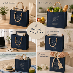 Navy Blue Cotton Canvas Tote Bag Minimalist Leaf Print Simple Living High <b>Thinking</b> Twisted Rope Handles Everyday Carry - Product Image 4