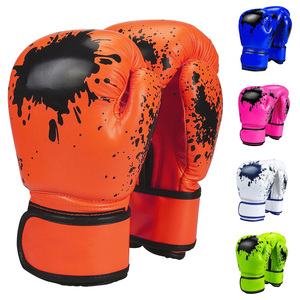 Gants de boxe OEM pour enfants et jeunes en cuir PU, motif éclaboussures d'encre, paume respirante en mousse de 5 cm, imperméables, pour l'entraînement, vente en gros, logo personnalisé - Product Image 1