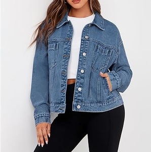 High Quality Long Style Women <b>Denim</b> <b>Jackets</b> Navy Blue Stretch Buttons 100% Cotton Waterproof Streetwear <b>Jackets</b> Made in Pakistan - Product Image 1