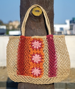 Crochet Solid Jute Eco-friendly <b>Tote</b> <b>Bag</b> Bohemian Style Open Top Criss-cross <b>Shoulder</b> <b>Strap</b> Women Beach Summer Daily Use - Product Image 3