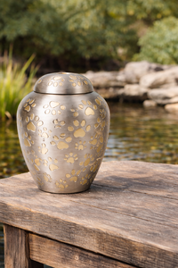 Urna Funeraria Europea para Cenizas Humanas |   Acabado Metálico Sólido con Grabado a Mano en Esmalte |   Suministros Funerarios de 200-220 Pulgadas Cúbicas - Product Image 2