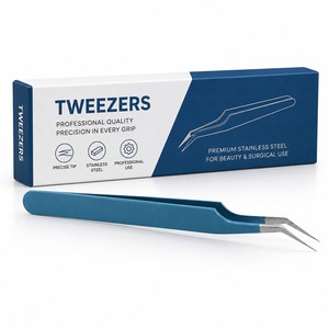 Pinzas Profesionales para Pestañas con Punta Angulada Azul, de Acero Inoxidable, para Extensiones de Pestañas de Volumen, Uso Profesional en Salones de Belleza - Product Image 4