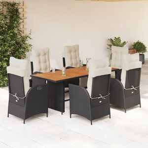 Conjunto de Comedor de Jardín de Ratán Negro con Cojines Color Crema, Muebles de Exterior para 6 Personas, Mesa de Teca, Diseño Contemporáneo, Resistente a la Intemperie - Product Image 3