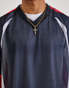Camiseta de malla de manga corta oversize para hombre, estilo deportivo con bloques de color, transpirable, de punto, cuello redondo, sublimada - Product Image 3