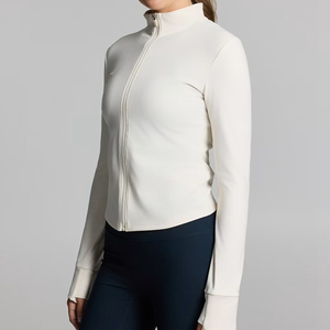 Full Zip Funnel Women Plus Size <b>Long</b> <b>Sleeve</b> Performance Jacket High Neck Training <b>Top</b> Running Gym Activewear Four-Way Stretch - Product Image 5