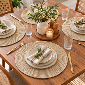 Set de table rond tressé fait main en coton naturel, style rustique, pour la maison et les fêtes - Product Image 4
