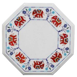 Plateau de table basse en marbre Pietra Dura avec incrustation ronde, meuble de salon traditionnel durable - Product Image 3