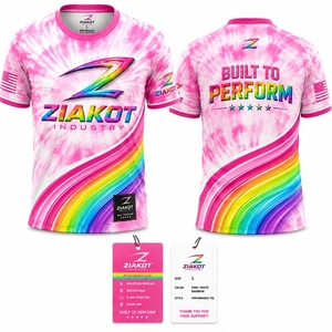 Ziakot เสื้อยืดสำหรับผู้ชายสีรุ้งย้อมสี3D สีขาวชมพูดีไซน์ใหม่สำหรับการแสดง - Product Image 1