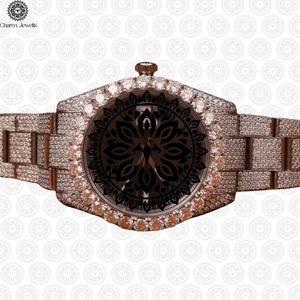 Montre de luxe Charm Jewells en acier inoxydable, boîtier polygonal de 45 mm, mouvement mécanique analogique, mode masculine, accents de diamants, acier inoxydable - Product Image 1