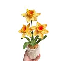 Harga terbaik indah buatan tangan Daffodil pot bunga dekorasi rumah Festival hadiah bunga buatan merajut hadiah rajut bunga