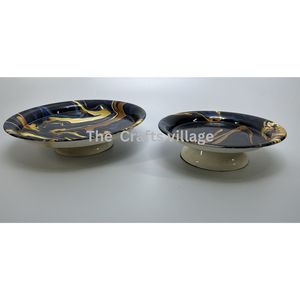 Creative Enamel Finish Metal Pedestal Tray Cake Stand Round Serving Dish Handcrafted <b>Decorative</b> <b>Plate</b> for Dessert Snack Tray - Product Image 1