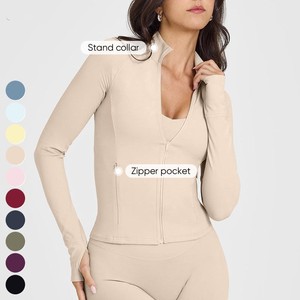 Veste de yoga pour femme à col montant, coupe ajustée, fermeture éclair intégrale, manches longues, haut de sport pour l'entraînement, vente en gros OEM - Product Image 4