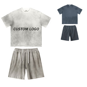 Ensemble deux pièces homme été 2026, chemise à manches courtes et short, en tissu épais délavé et respirant, séchage rapide, avec logo frontal, grande taille, haute qualité - Product Image 1