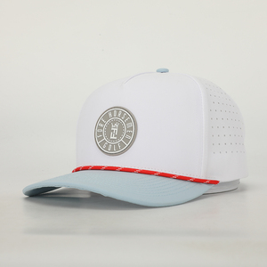 หมวกเบสบอลแบบ 5 แผง กันน้ำ สำหรับทุกเพศ พิมพ์ลายโลโก้ยาง แห้งเร็ว ทรง Dad Hat ผ้าแคนวาส 100% ปักมือ - Product Image 1