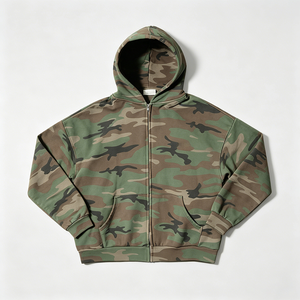 Custom High Quality 100% Cotton Fleece Sweatshirts Cropped Camo Zip up <b>Hoodie</b> - Product Image 3