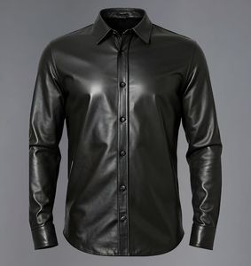 Hot Selling <b>Men</b> Wholesale Custom Made Black Genuine Leather Breathable Short Sleeve <b>Winter</b> <b>for</b> <b>Shirt</b> - Product Image 4