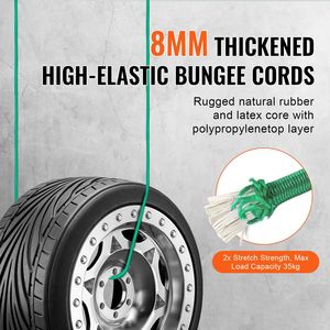 Juego de 30 Cuerdas Elásticas Resistentes de 8 mm con Mosquetones de Acero A3 y Correas Elásticas de 10, 18, 24, 36, 48 y 60 Pulgadas para Autos - Product Image 6