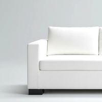Modernes Minimalistisches Weißes Stoff-Ecksofa Luxuriöses 3-Sitzer Langlebiges Einzelbank-Kissen Kontrastierende Schwarze Holzblock-Füße
