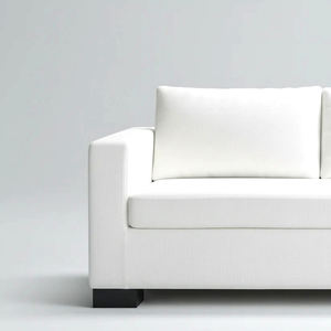 Canapé moderne minimaliste en tissu blanc de luxe 3 places avec coussin de banquette individuelle et pieds en bois noir contrastant - Product Image 2