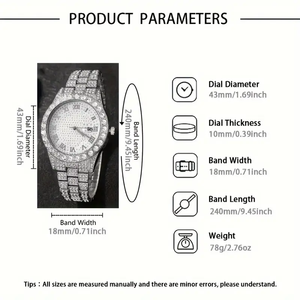 Ensemble de montres et bijoux de luxe pour hommes, montre-bracelet à quartz, collier à maillons cubains, bracelet, bague, pendentif croix 192050 - Product Image 3