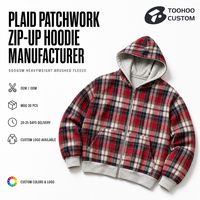 Sweat à capuche réversible oversize en maille gaufrée délavée à l'acide, double fermeture éclair, motif écossais, 100 % coton, pour homme, style streetwear