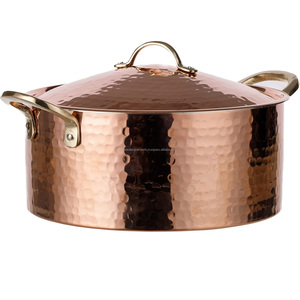 หม้อตุ๋นทองแดงตีขึ้นรูป ปลอดสารพิษ ใช้กับเตาแก๊ส ขนาด 4 ควอร์ต (9 นิ้ว x 4 นิ้ว) พร้อมฝาปิด - Product Image 1