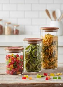Modern Clear <b>Glass</b> <b>Storage</b> Jar Bamboo Lid Airtight Cylinder Eco-Friendly <b>Food</b> Container Kitchen Canister Custom Gift Packaging - Product Image 2