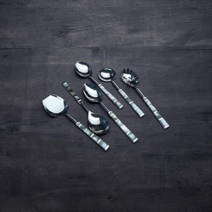 Silver Plated Metal Serving Spoon Set <b>Mirror</b> Finish Long Handle Minimalist Design Dishwasher Safe - Product Image 4