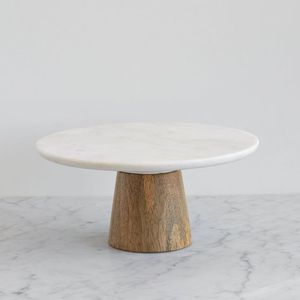 Luxury Modern Round Marble <b>Cake</b> <b>Stand</b> with Wood Base Handmade Dessert Display Pedestal Party Home hotel - Product Image 2
