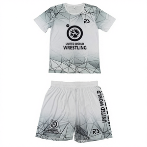 ชุดนักมวยปล้ำชายแบบถักสั่งทำพิเศษปี 2026 เสื้อยืดและกางเกงขาสั้น ชุด 2 ชิ้น พิมพ์ลายแบบซับลิเมชั่นเต็มตัว - Product Image 6