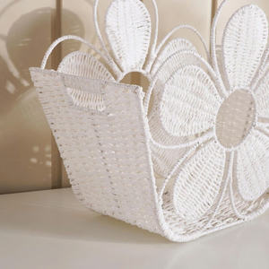 Handmade White Paper Flower Shape <b>Storage</b> <b>Basket</b> <b>Wicker</b> Organizer Bin Organization Hamper For Kids Toys Nursery Decoration - Product Image 5