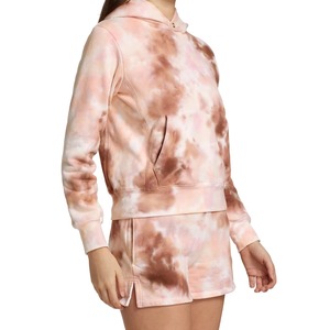 Sweat-shirt à capuche personnalisé pour femme, tie-dye rose et marron, motif marbré nuage, en coton French Terry, col boutonné, poche, vente en gros OEM - Product Image 3