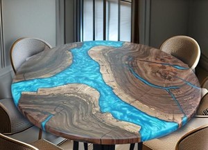 Mesa de Comedor de Resina Epoxi Azure Fusion, Mesa de Madera con Resina Epoxi Azul Cristal, Mesa de Resina Aqua Glow, Mesa de Comedor con Resina Epoxi Ocean Mist - Product Image 3