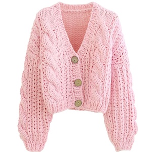 Suéter Cárdigan de Punto para Hermandades Universitarias, Corto, Rosa, con Cuello Redondo, Diseño Trenzado, OEM, con Botones Blancos - Product Image 6