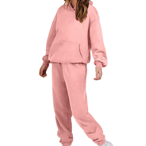 Ensemble de survêtement rose à capuche 2 pièces pour femme – Décontracté, uni, respirant, léger – Sweat-shirt et pantalon de jogging à manches longues, coupe ample – Idéal pour le printemps - Product Image 3