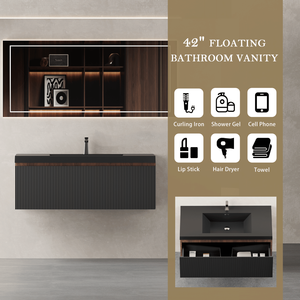 Mobile bagno moderno sospeso da 42 pollici con lavabo integrato, mobiletto a parete a righe con cassetti a chiusura ammortizzata B - Product Image 2