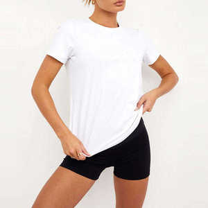 Camiseta de Manga Corta con Cuello Redondo para Mujer, Estilo Moderno, 100% Algodón Jersey, Corte Regular, Color Negro Sólido, Ropa Casual Transpirable para Todas las Temporadas - Product Image 4