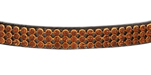 Fronture de Cheval en Cuir Indien de Haute Qualité avec Cristaux Dorés Marron à 3 Rangées, Rembourrée Doucement et Durable, par Horsekraft - Product Image 4