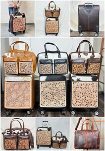 Ensemble de bagages de voyage 2 pièces en cuir de vachette style occidental, valise à roulettes en cuir repoussé à la main avec sacs à langer assortis à bandoulière - Product Image 3