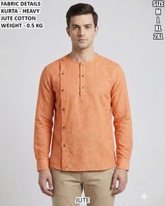 T-shirt traditionnel en jute et coton pour homme Aarush - Séchage rapide, longueur au sol, idéal pour les fêtes, toutes saisons - Product Image 2