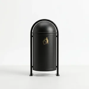 Outdoor Metal Litter <b>Bin</b> with Dome Lid Black Public Waste Dustbin for Park Garden Street Commercial Area and Walkway Use - Product Image 4