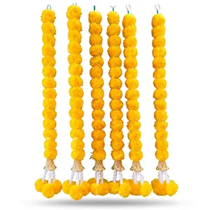 Guirlande de fleurs de marguerites jaunes avec clochettes, décoration suspendue Toran pour la décoration de la maison pendant Diwali - Product Image 6