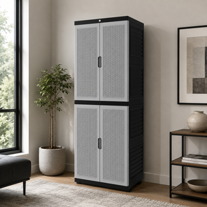 Nandos Portable Plastic <b>Clothes</b> Cabinet/Wardrobe Gray Rattan Design Large Capacity Eco-Friendly <b>Storage</b> for Bedroom - Product Image 1
