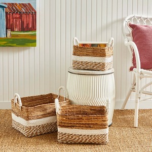 Set of 3 Seagrass <b>Baskets</b> with Sewing Fabric Handmade <b>Storage</b> <b>Basket</b> Wholesale eco-friendly Made in Vietnam - Product Image 4