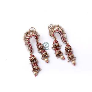 Rikita Gold Plated Diamond Drop Earrings with Ruby Pearl Polki Design - Product Image 2