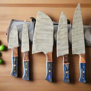 Ensemble de 5 couteaux de cuisine en acier Damas à 67 couches, style Viking, faits à la main, couteaux de chef ambidextres, manches en bois, pour une cuisson professionnelle - Product Image 5