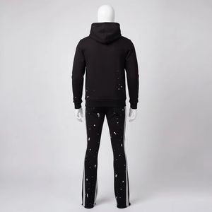 Ensemble de survêtement streetwear écoresponsable personnalisé, délavé à l'acide, uni, avec pantalon de survêtement évasé et sweat à capuche unisexe vierge, style jogger empilé, pour homme, 100% - Product Image 5